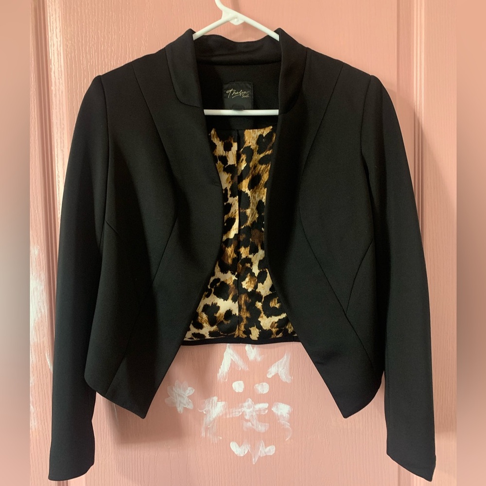 Thalia Sodi Black Blazer with Leopard Print Accent